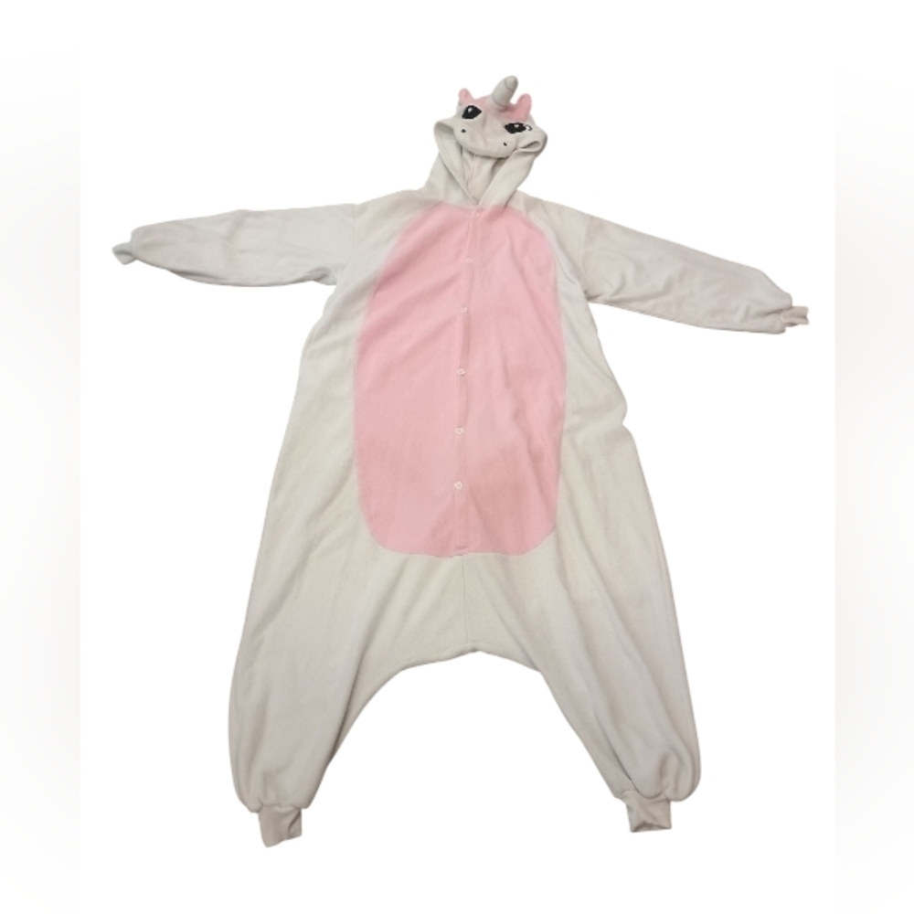 Silver Lilly Older Kids Large Unicorn Onsie Pajamas Costume - Pink and White